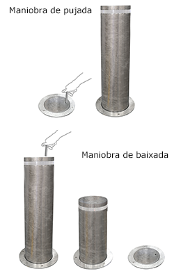 Exemple de maniobra de pujada i baixada de pilones escamotejables